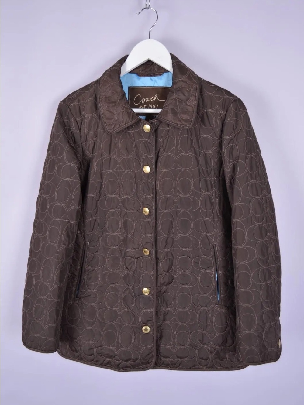 Coach Brown Quilted Puffer Jacket with Gold Buttons